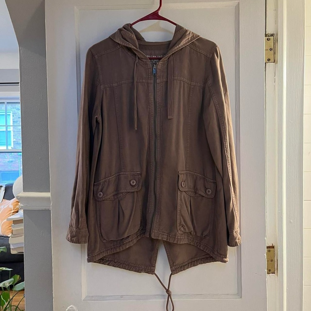American Eagle Outfitters Brown Utility Jacket Hooded Design